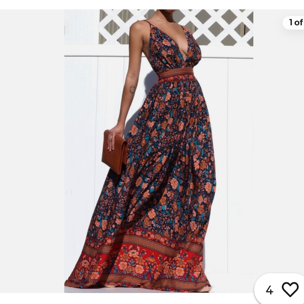 Floral Maxi Dress in Blue and Red